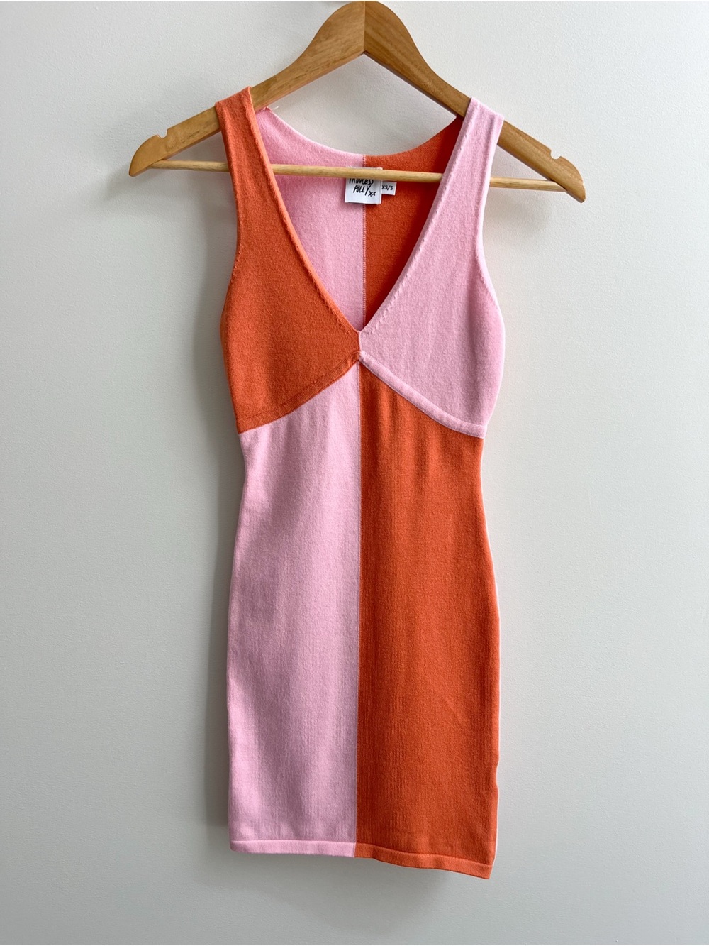 Princess Polly Sienna Sweater Knit Bodycon V-Neck Mini Dress Orange Pink XS/S